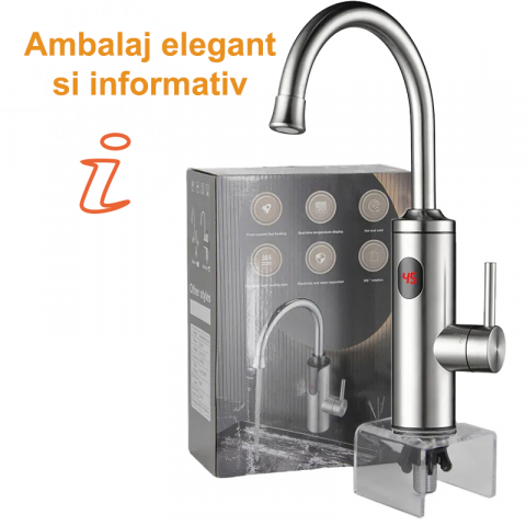 Robinet Instant apa calda,  Incalzitor Instantaneu, cu Afisaj LED – Apa Calda sau Rece in 3 Secunde,  Putere 3300W, Design Modern din Otel Inoxidabil, Afisaj Digital al temperaturii, Ideal pentru Baie, Bucatarie si Exterior, Rotire 360°, Instalare Rapida [6]