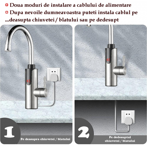 Robinet Instant Apa Calda 3300W, Afisaj LED Digital, Incalzire Rapida in 3 Secunde, Otel Inoxidabil, Rotativ 360°, Apa Calda si Rece [3]