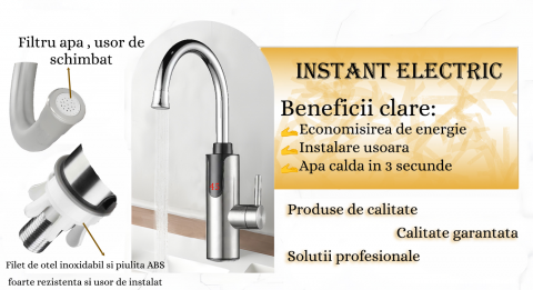 Robinet Instant Apa Calda 3300W, Afisaj LED Digital, Incalzire Rapida in 3 Secunde, Otel Inoxidabil, Rotativ 360°, Apa Calda si Rece [4]
