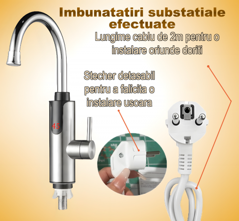 Robinet Instant Apa Calda 3300W, Afisaj LED Digital, Incalzire Rapida in 3 Secunde, Otel Inoxidabil, Rotativ 360°, Apa Calda si Rece [7]
