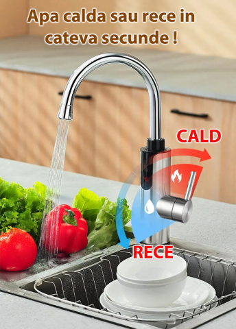 Robinet Instant Apa Calda 3300W, Afisaj LED Digital, Incalzire Rapida in 3 Secunde, Otel Inoxidabil, Rotativ 360°, Apa Calda si Rece [2]