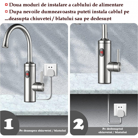 Robinet Instant apa calda,  Incalzitor Instantaneu, cu Afisaj LED – Apa Calda sau Rece in 3 Secunde,  Putere 3300W, Design Modern din Otel Inoxidabil, Afisaj Digital al temperaturii, Ideal pentru Baie, Bucatarie si Exterior, Rotire 360°, Instalare Rapida [4]