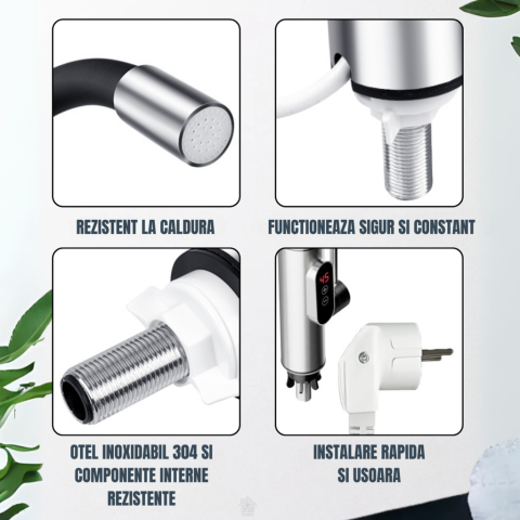 Robinet Instant apa calda, Temperatura reglabila, cu Afisaj LED – Apa Calda sau Rece in 3 Secunde, Putere 3300W, Design Modern din Otel Inoxidabil, Afisaj Digital al temperaturii, Ideal pentru Baie, B [6]