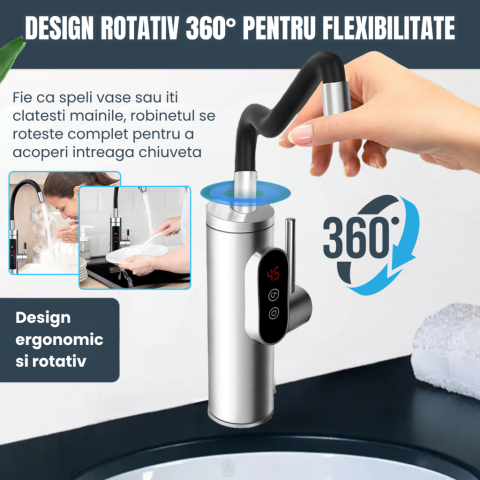 Robinet Instant apa calda, Temperatura reglabila, cu Afisaj LED – Apa Calda sau Rece in 3 Secunde, Putere 3300W, Design Modern din Otel Inoxidabil, Afisaj Digital al temperaturii, Ideal pentru Baie, B [4]