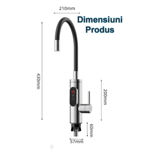 Robinet Instant apa calda, Temperatura reglabila, cu Afisaj LED – Apa Calda sau Rece in 3 Secunde, Putere 3300W, Design Modern din Otel Inoxidabil, Afisaj Digital al temperaturii, Ideal pentru Baie, B [9]