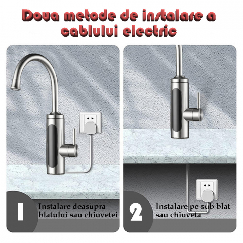 Robinet Instant pentru Apa Calda si Rece, Incalzire in doar 3 secunde, Afisaj Digital LED, 3300W, Corp din Otel Inoxidabil, Rotatie 360°, Culoare Argintiu, Stecher Detasabil si Cablul de 2m [5]