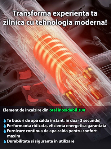 Robinet Instant pentru Apa Calda si Rece, Incalzire in doar 3 secunde, Afisaj Digital LED, 3300W, Corp din Otel Inoxidabil, Rotatie 360°, Culoare Argintiu, Stecher Detasabil si Cablul de 2m [6]