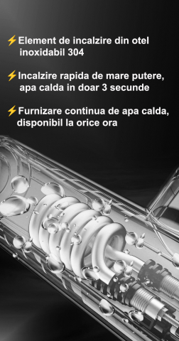 Robinet Instant pentru Apa Calda si Rece, Incalzire in doar 3 secunde, Afisaj Digital LED, 3300W, Corp din Otel Inoxidabil, Rotatie 360°, Culoare Argintiu, Stecher Detasabil si Cablul de 2m [5]