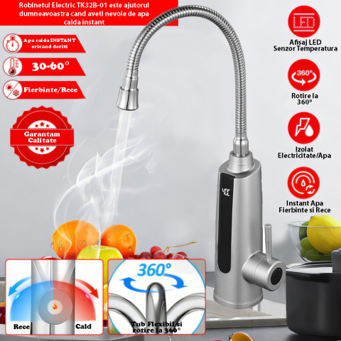 Robinet Instant apa calda, Incalzire instantanee, Apa calda si rece in 3 secunde, cu afisaj digital LED,3200W, Corp ABS [5]