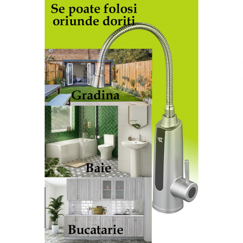 Robinet Instant apa calda, Incalzire instantanee, Apa calda si rece in 3 secunde, cu afisaj digital LED,3200W, Corp ABS [4]