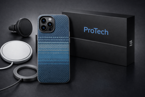 Husa Aramid PTK iPhone 16 Pro Max, Kevlar Fiber, cu MagSafe, Moonrise Blue [1]