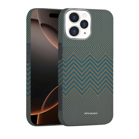 iPhone 16 Pro Max - Husa Aramid PTK iPhone 16 Pro Max, Kevlar Fiber, cu MagSafe, Twill Gold