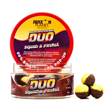 Boilies & Solubile - BOILIES PENTRU CARLIG DUO SQUID & PRUNA 16-20mm 150g