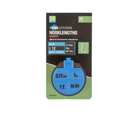 Monturi & Accesorii - CARLIGE LEGATE PRESTON REVOLUTION N-50 PRE-TIED HOOKLENGTHS, 100CM, 10buc/rola