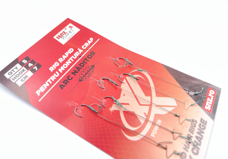 Accesorii monturi crap - SET 5 RIGURI LEGATE 7cm CARLIG FUDO NR 4 PENTRU MONTURA CRAP CU ARC NADITOR