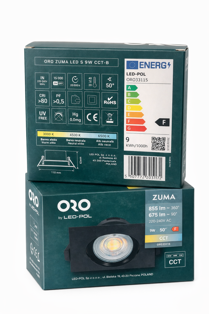Spot LED ORO ZUMA 9W CCT Negru Patrat [5]