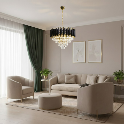 Candelabru Cristal 7xE14 48 cm negru auriu [2]