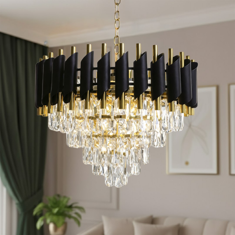 Iluminat interior - Candelabru Cristal 7xE14 48 cm negru auriu