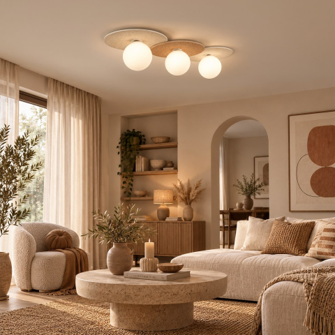Lampă de tavan Carter 3xE14 Albă + Natural [1]