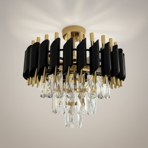 Iluminat interior - Lampă de tavan Cristal 5xE14 38 cm negru auriu