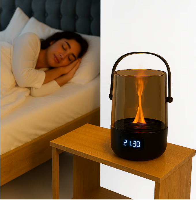 Difuzor Aromaterapie cu Flacara LED si Afisaj Digital – Design Retro, Iluminare Calda & Rece, Uleiuri Esentiale, USB, Cadou Perfect [2]