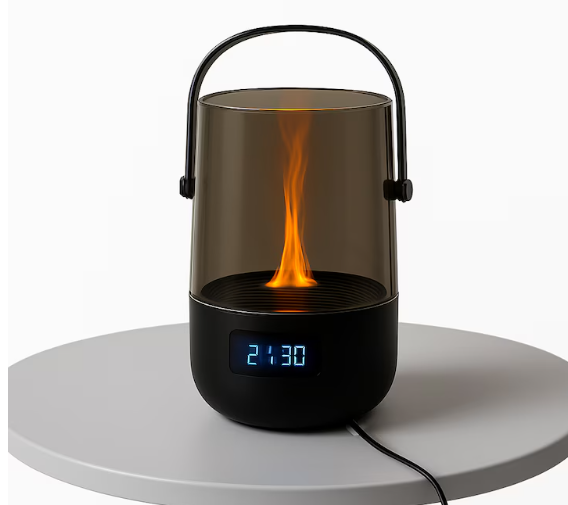 Difuzor Aromaterapie cu Flacara LED si Afisaj Digital – Design Retro, Iluminare Calda & Rece, Uleiuri Esentiale, USB, Cadou Perfect [1]