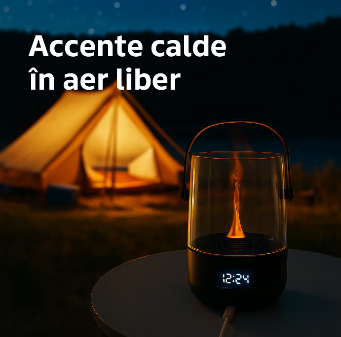 Difuzor Aromaterapie cu Flacara LED si Afisaj Digital – Design Retro, Iluminare Calda & Rece, Uleiuri Esentiale, USB, Cadou Perfect [4]