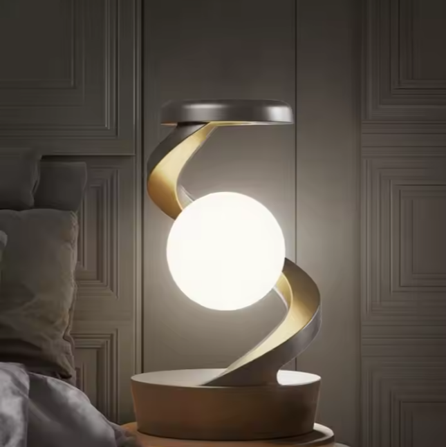Lampa LED Decorativa cu Incarcare Wireless si Iluminare RGB – Design Modern Spiralat, Suport Telefon, Lumina Ambientala pentru Dormitor sau Birou [1]