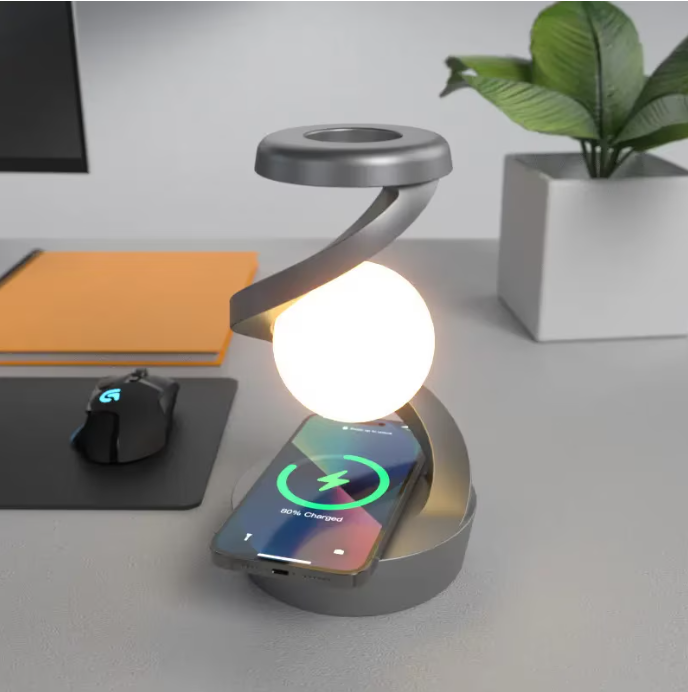 Lampa LED Decorativa cu Incarcare Wireless si Iluminare RGB – Design Modern Spiralat, Suport Telefon, Lumina Ambientala pentru Dormitor sau Birou [3]