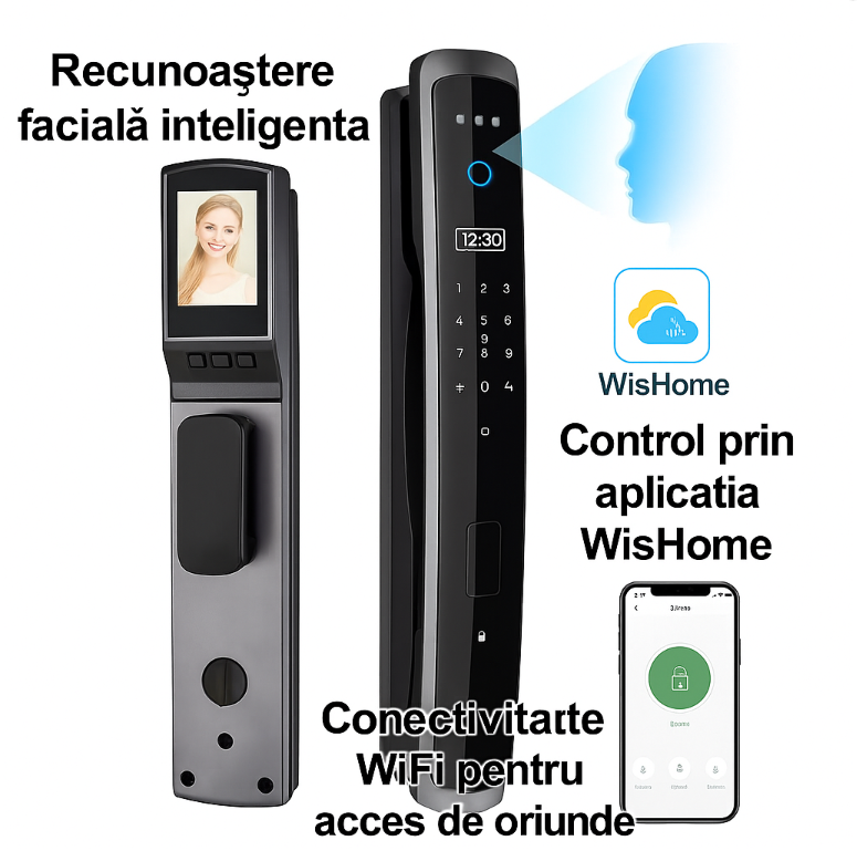Yala Inteligenta cu Amprenta si WiFi – Deschidere prin Aplicatie, Cod PIN, Card si Cheie – Rezistenta la Apa, Montaj Universal [2]
