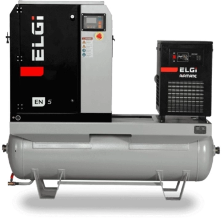 Compresoare de aer electrice - Compresor electric cu surub ELGI EN5-7bar debit 0.74mc/min, uscator si rez.270L inclus, 5.5kW/400V