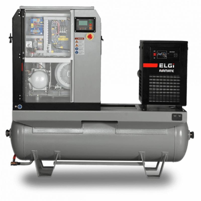 Compresor electric cu surub ELGI EN5-7bar debit 0.74mc/min, uscator si rez.270L inclus, 5.5kW/400V [5]