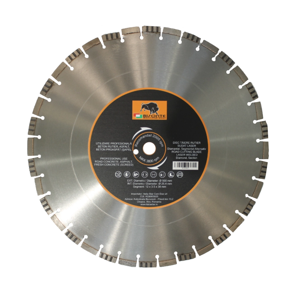 Accesorii scule si utilaje - Disc Bisonte diamantat segmentat alternativ, beton rutier, asfalt si beton proaspat (sapa), Ø 400mm
