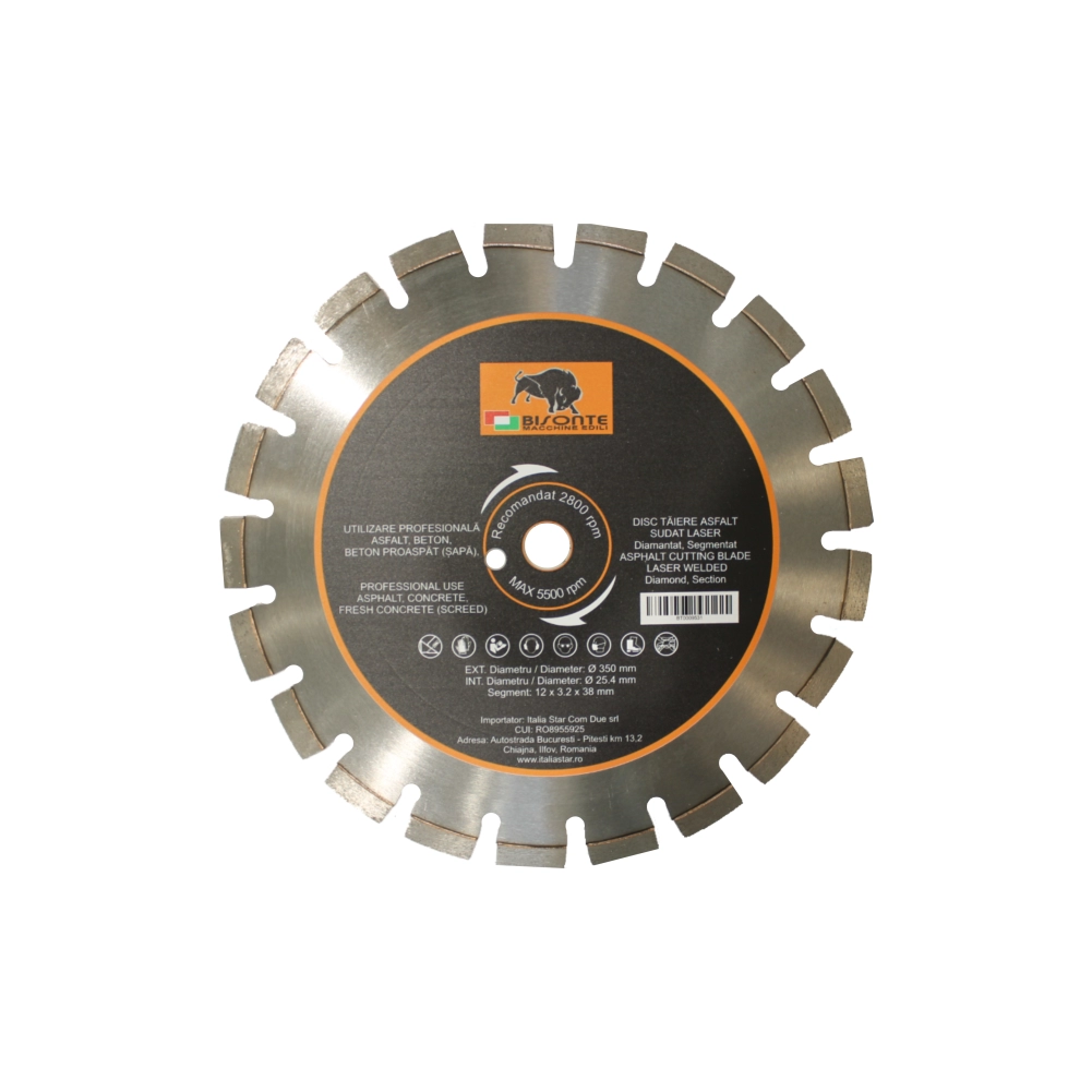 Accesorii scule si utilaje - Disc Bisonte diamantat segmentat, pentru asfalt, beton proaspat (sapa), beton, Ø 350mm