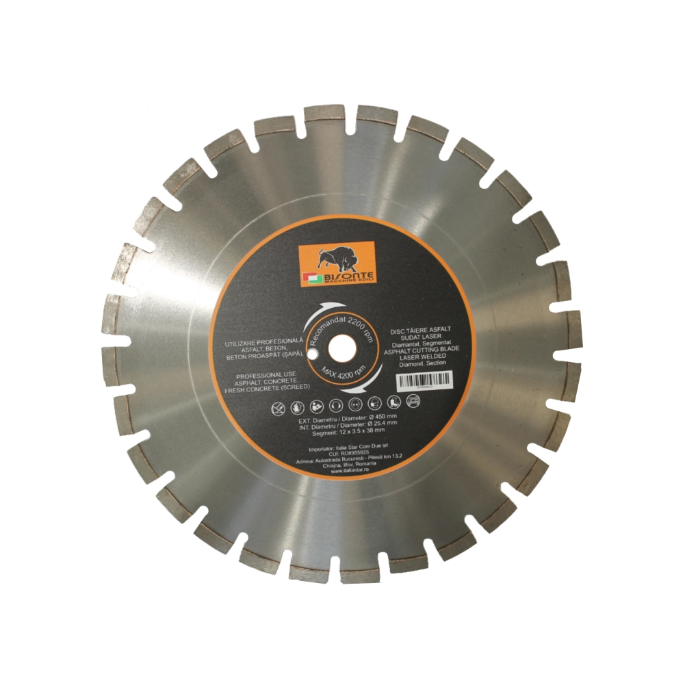 Accesorii scule si utilaje - Disc Bisonte diamantat segmentat, pentru asfalt, beton proaspat (sapa), beton, Ø 450mm