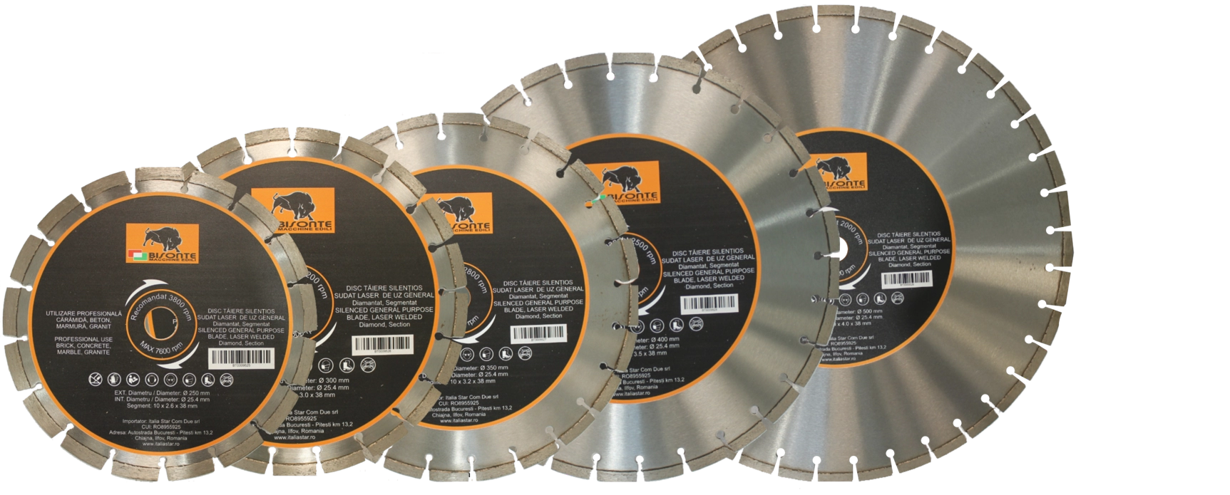 Disc Bisonte diamantat segmentat silentios, pentru caramida, beton, marmura, granit, Ø 250mm [1]