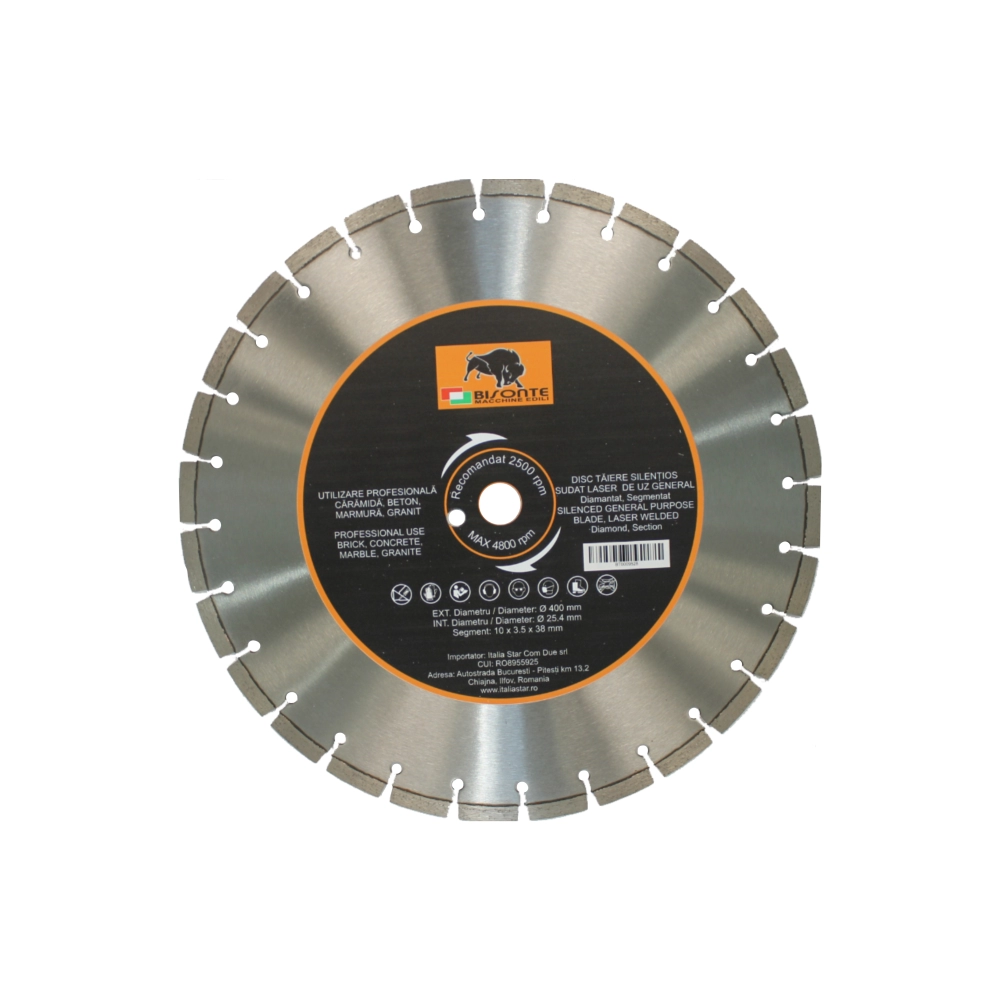 Accesorii scule si utilaje - Disc Bisonte diamantat segmentat silentios, pentru caramida, beton, marmura, granit, Ø 400mm