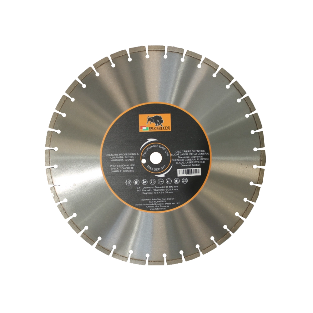 Accesorii scule si utilaje - Disc Bisonte diamantat segmentat silentios, pentru caramida, beton, marmura, granit, Ø 500mm