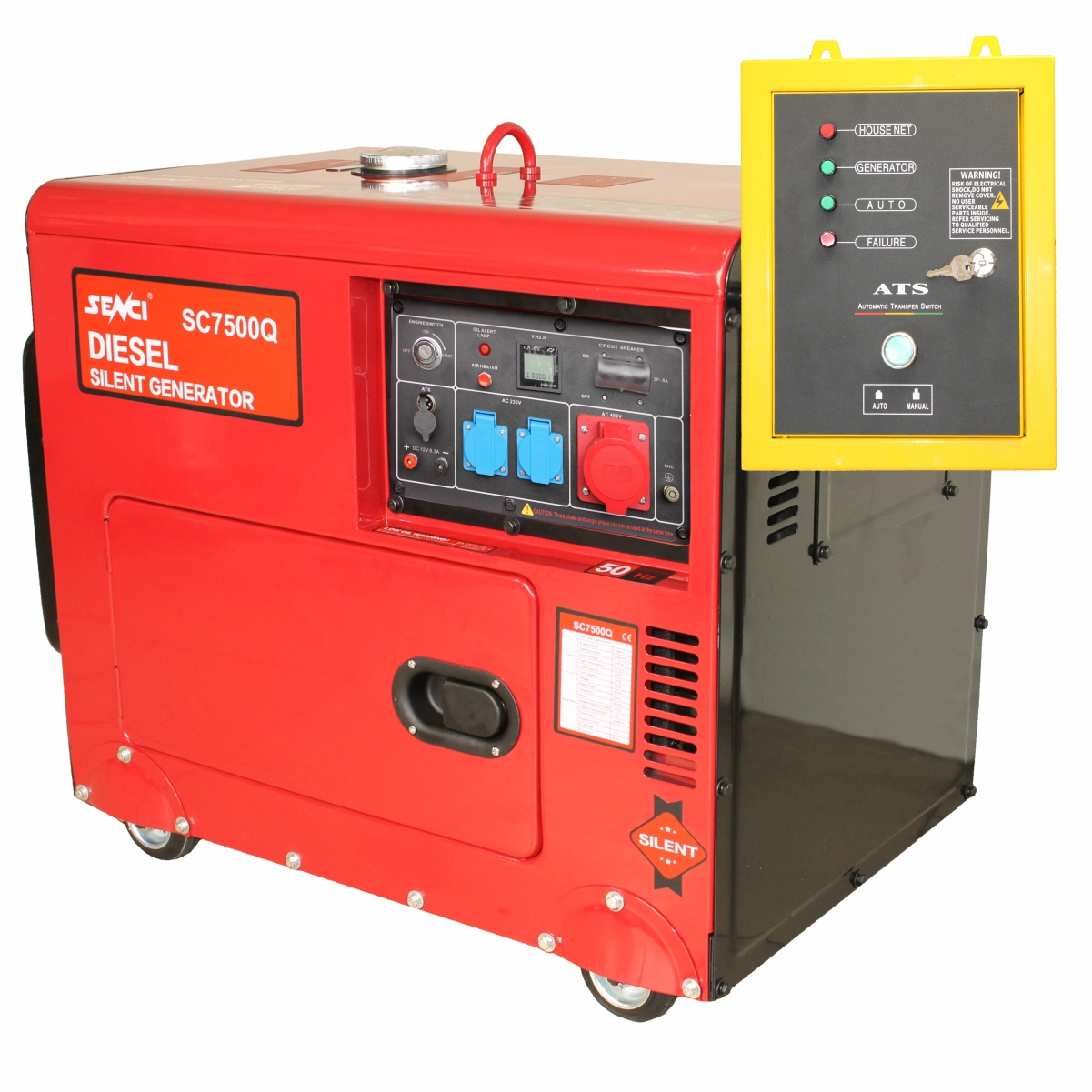 Generatoare de curent insonorizate <100kw - Generator insonorizat SENCI SCD7500Q-3 ATS putere max 4,8 KW/400V, Diesel ATS inclus
