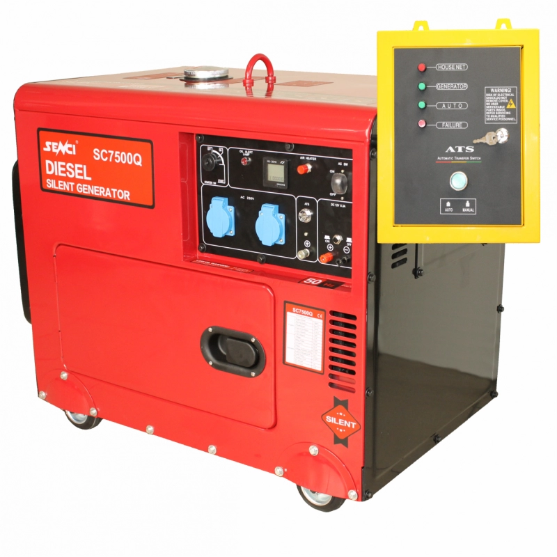 Generatoare de curent insonorizate <100kw - Generator insonorizat SENCI SCD7500Q ATS putere maxima 6 kVA 230V motor Diesel ATS inclus