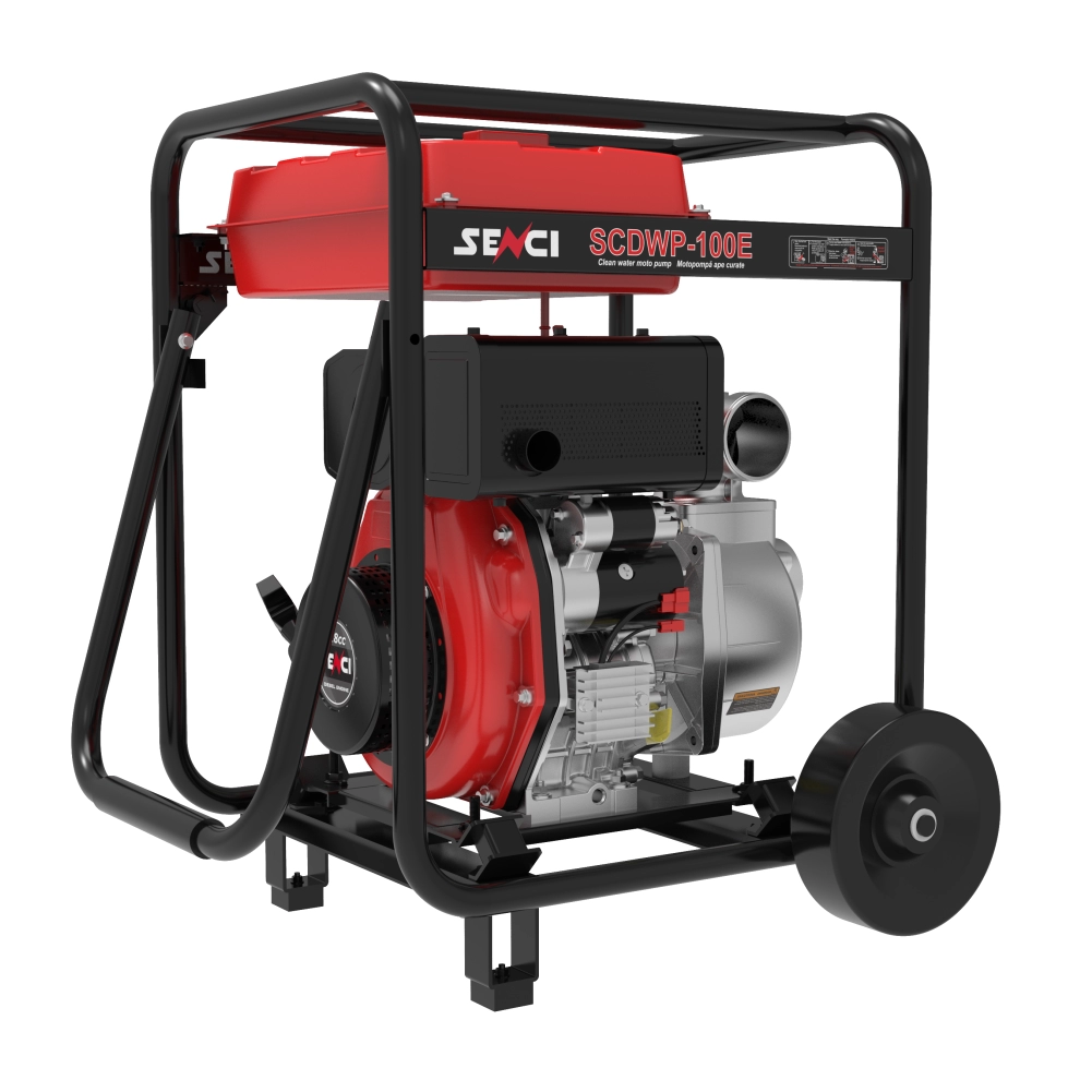 Motopompa ape curate SENCI SCDWP-100E diam. 4″ Diesel, DE, rezervor 12.5L, roti transport [1]