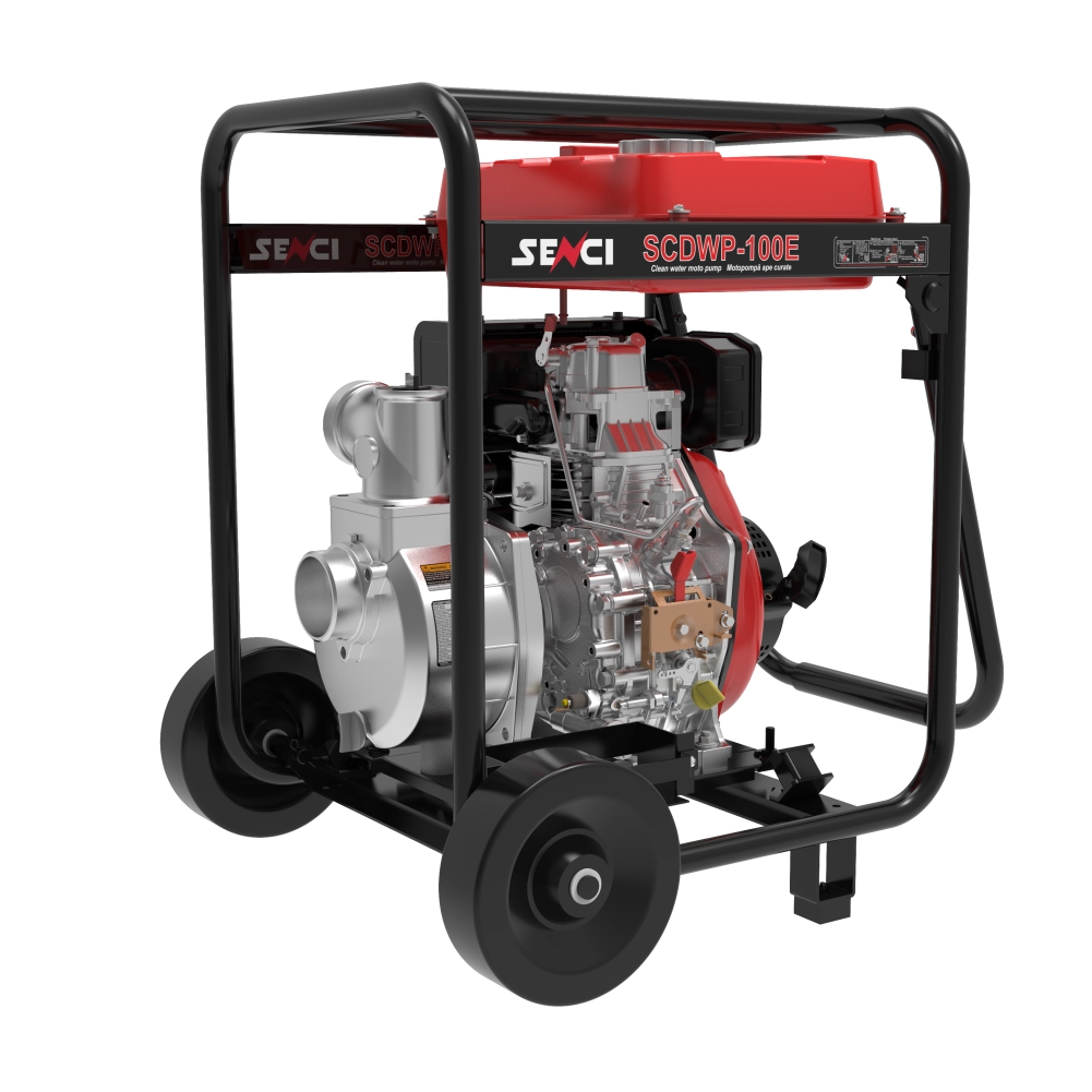 Motopompe de apa - Motopompa ape curate SENCI SCDWP-100E diam. 4″ Diesel, DE, rezervor 12.5L, roti transport