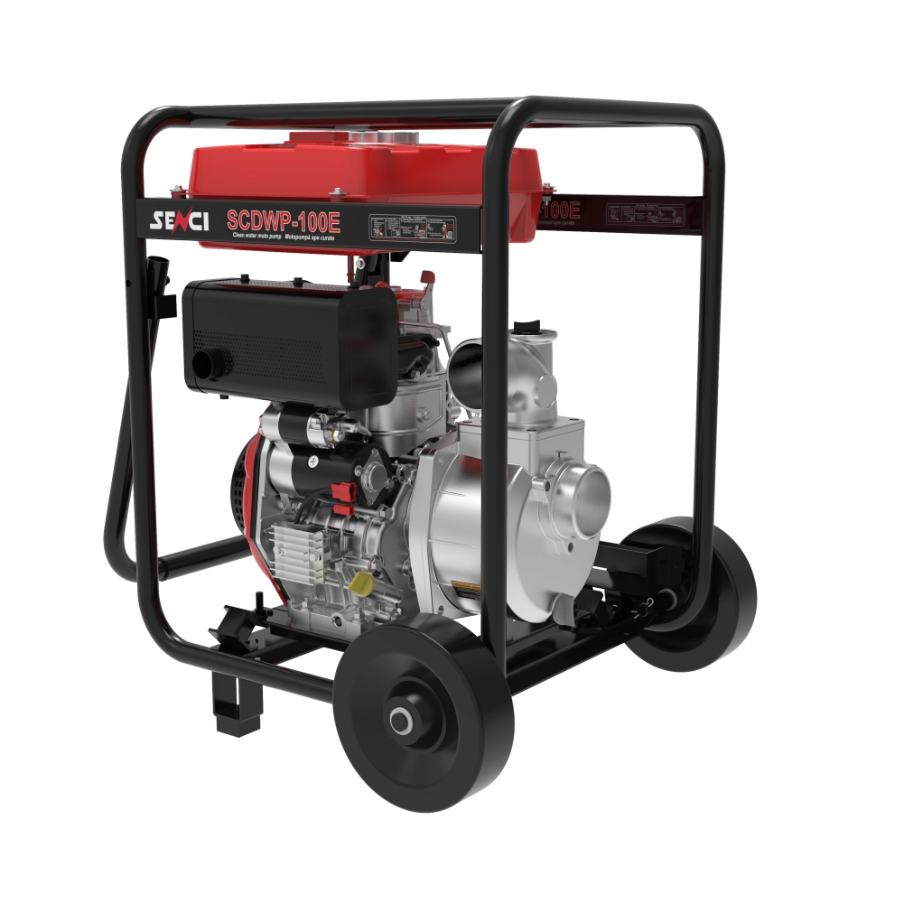 Motopompa ape curate SENCI SCDWP-100E diam. 4″ Diesel, DE, rezervor 12.5L, roti transport [3]