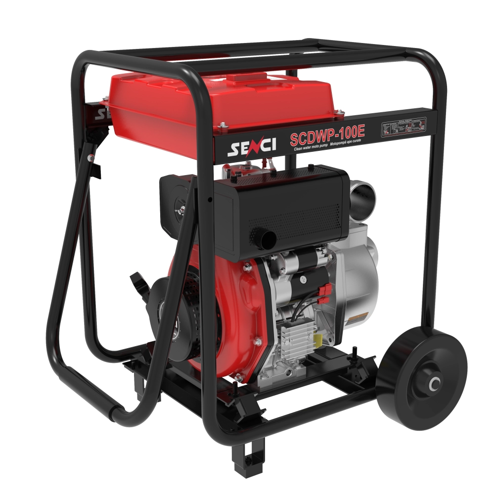 Motopompa ape curate SENCI SCDWP-100E diam. 4″ Diesel, DE, rezervor 12.5L, roti transport [2]