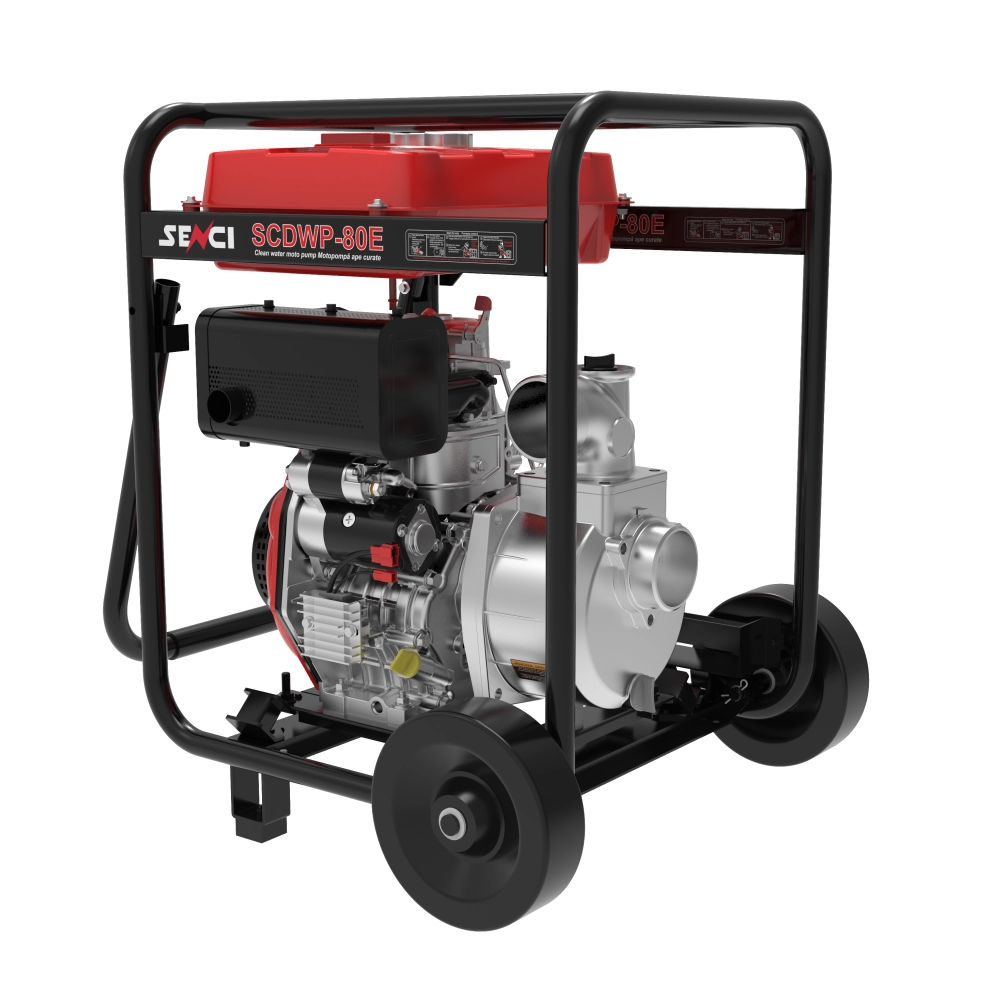 Motopompa ape curate SENCI SCDWP-80E diam. 3″ Diesel, DE, rezervor 12.5L, roti transport [2]