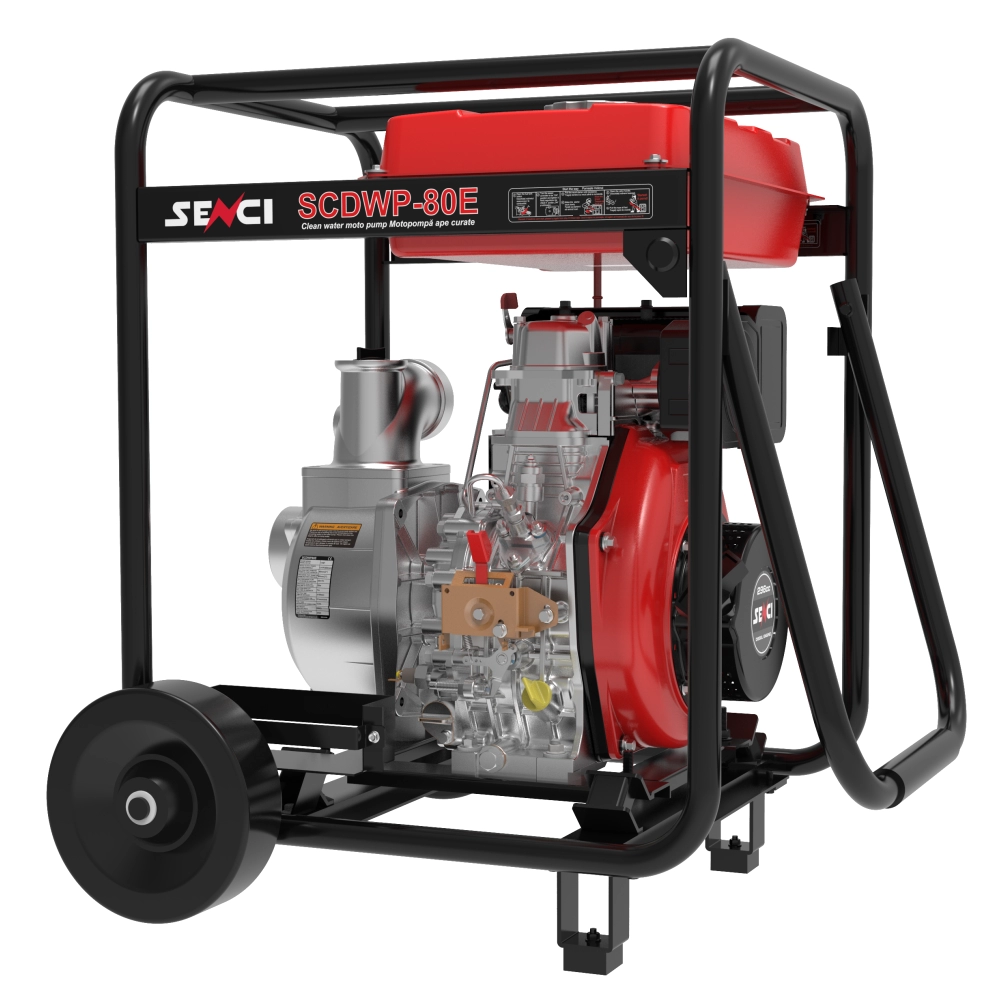 Motopompa ape curate SENCI SCDWP-80E diam. 3″ Diesel, DE, rezervor 12.5L, roti transport [1]