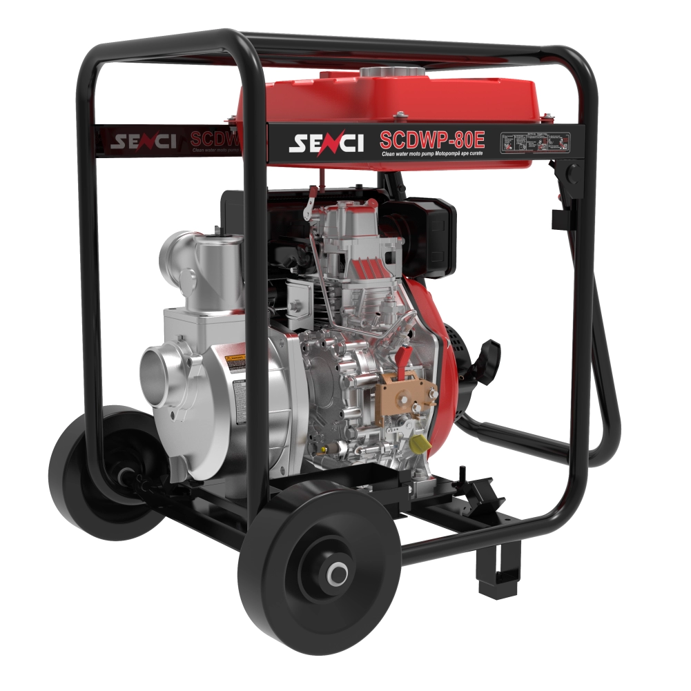 Motopompe de apa - Motopompa ape curate SENCI SCDWP-80E diam. 3″ Diesel, DE, rezervor 12.5L, roti transport