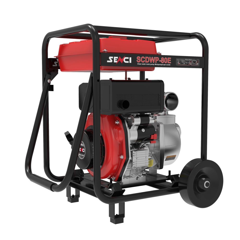Motopompa ape curate SENCI SCDWP-80E diam. 3″ Diesel, DE, rezervor 12.5L, roti transport [3]
