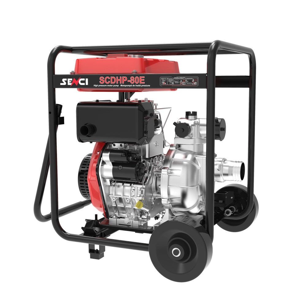 Motopompe de apa - Motopompa de inalta presiune SENCI SCDHP-80E diam. 3″ Diesel, DE, rezervor 12.5L, roti transport