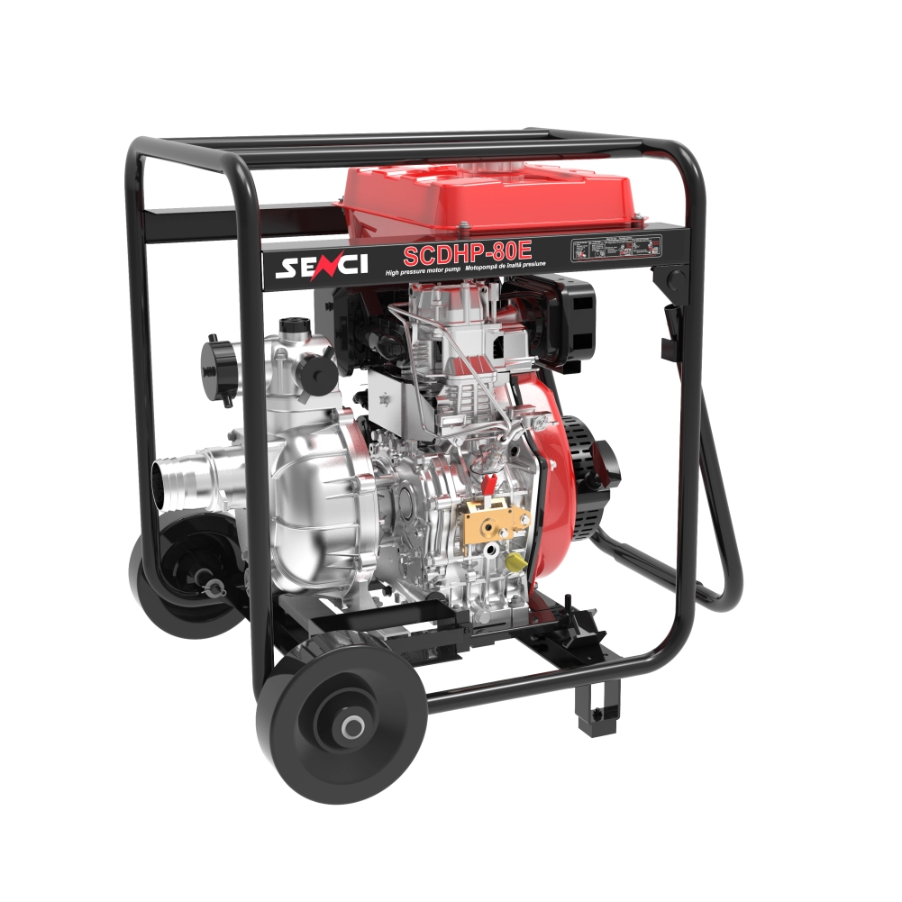 Motopompa de inalta presiune SENCI SCDHP-80E diam. 3″ Diesel, DE, rezervor 12.5L, roti transport [2]